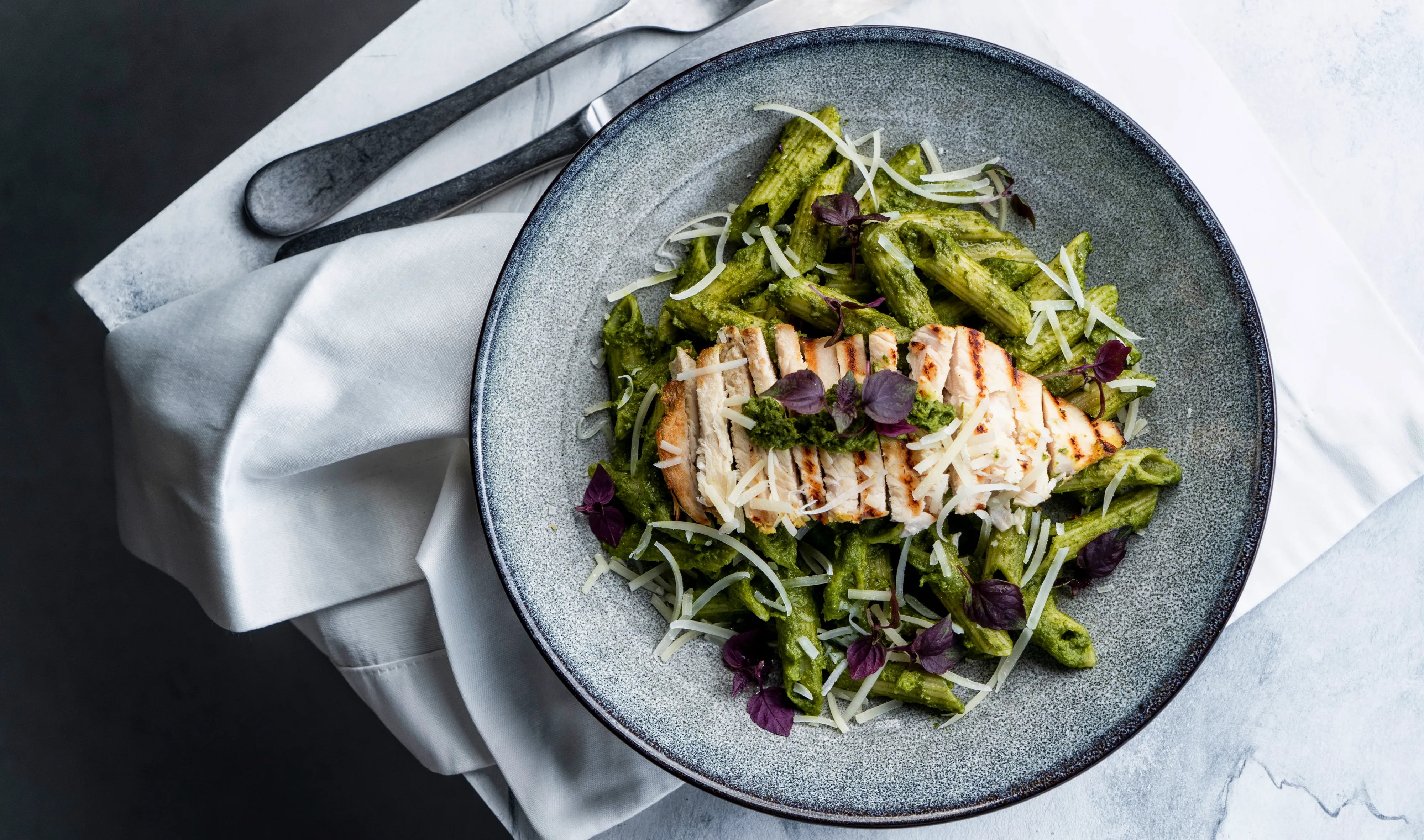 Homemade Pesto Chicken Penne — final dish