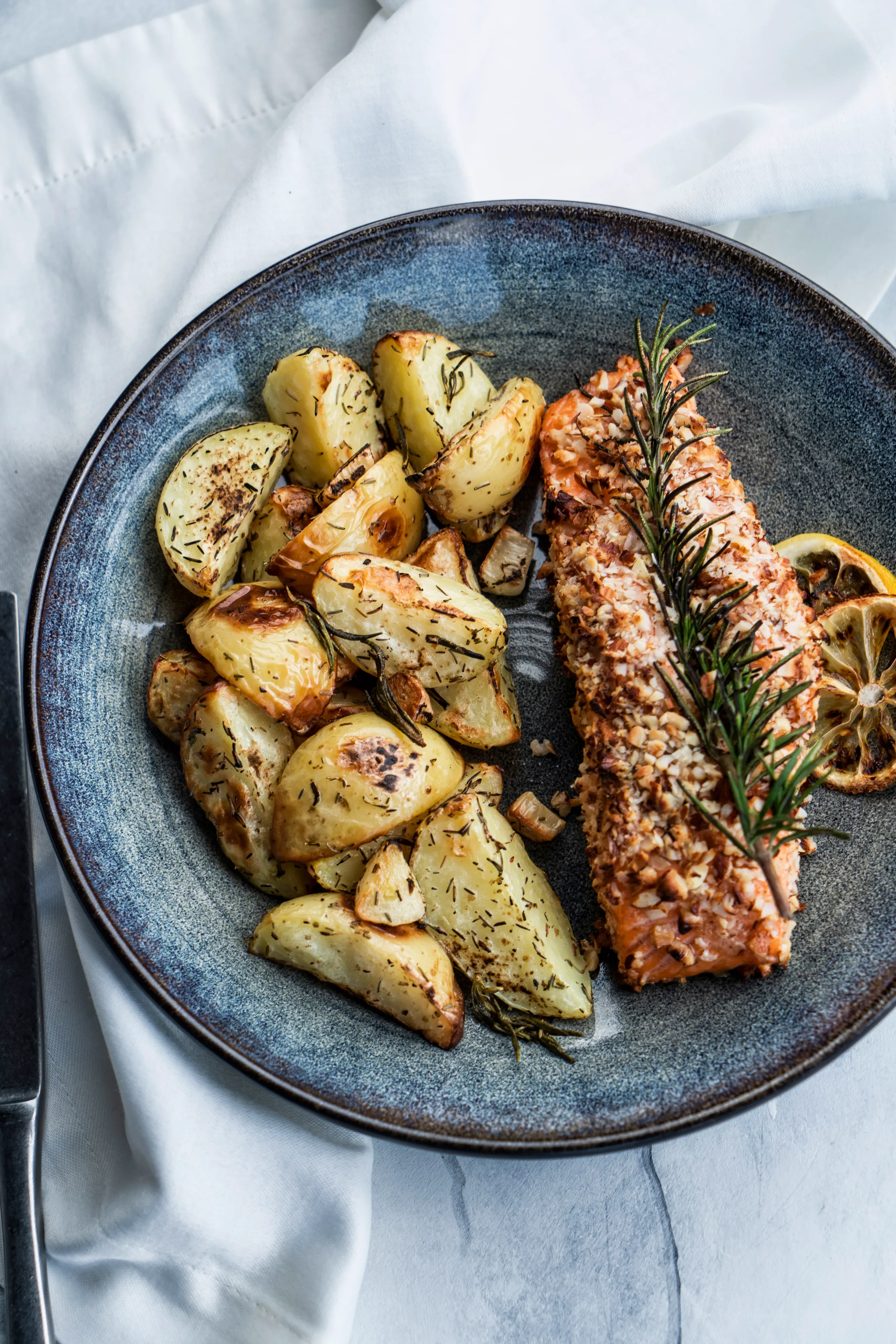 Mediterranean Golden Almond Salmon & Thyme Potatoes — final dish