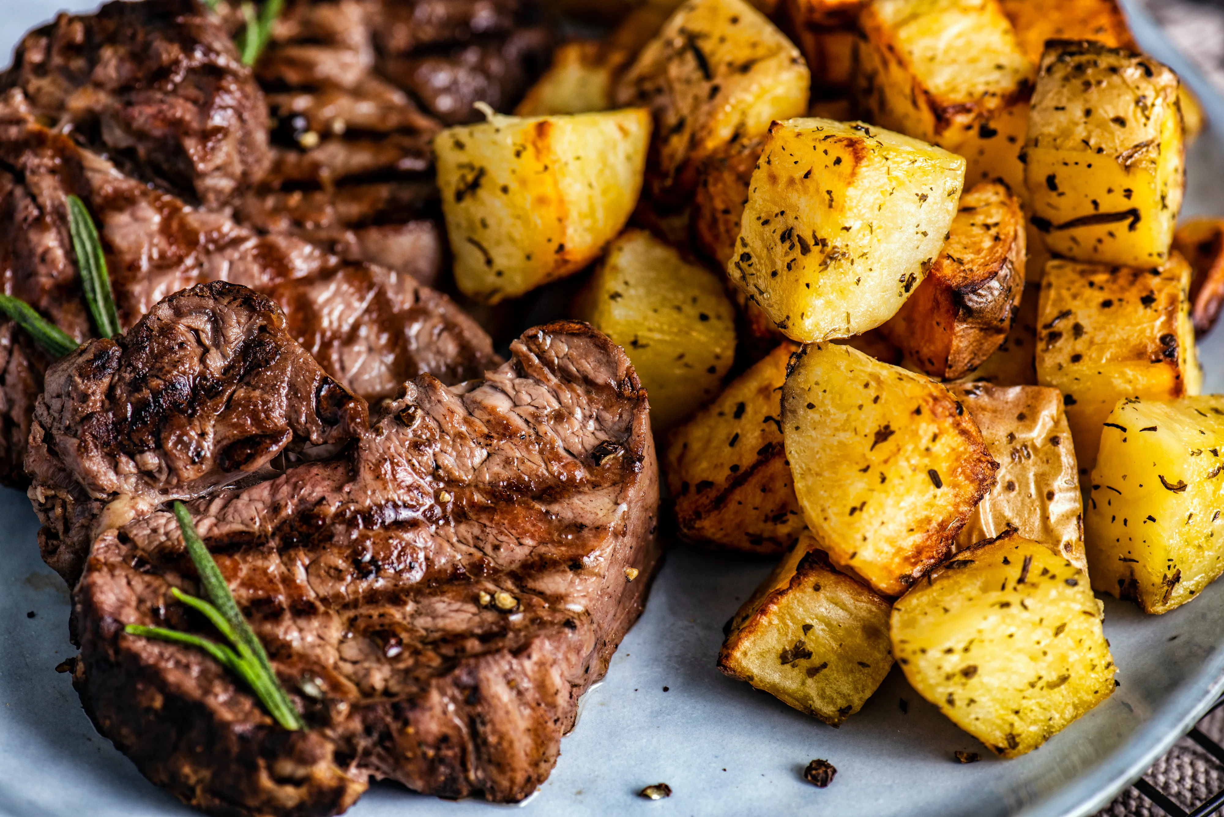 Rosemary Grilled Steak with Golden Baked Potatoes