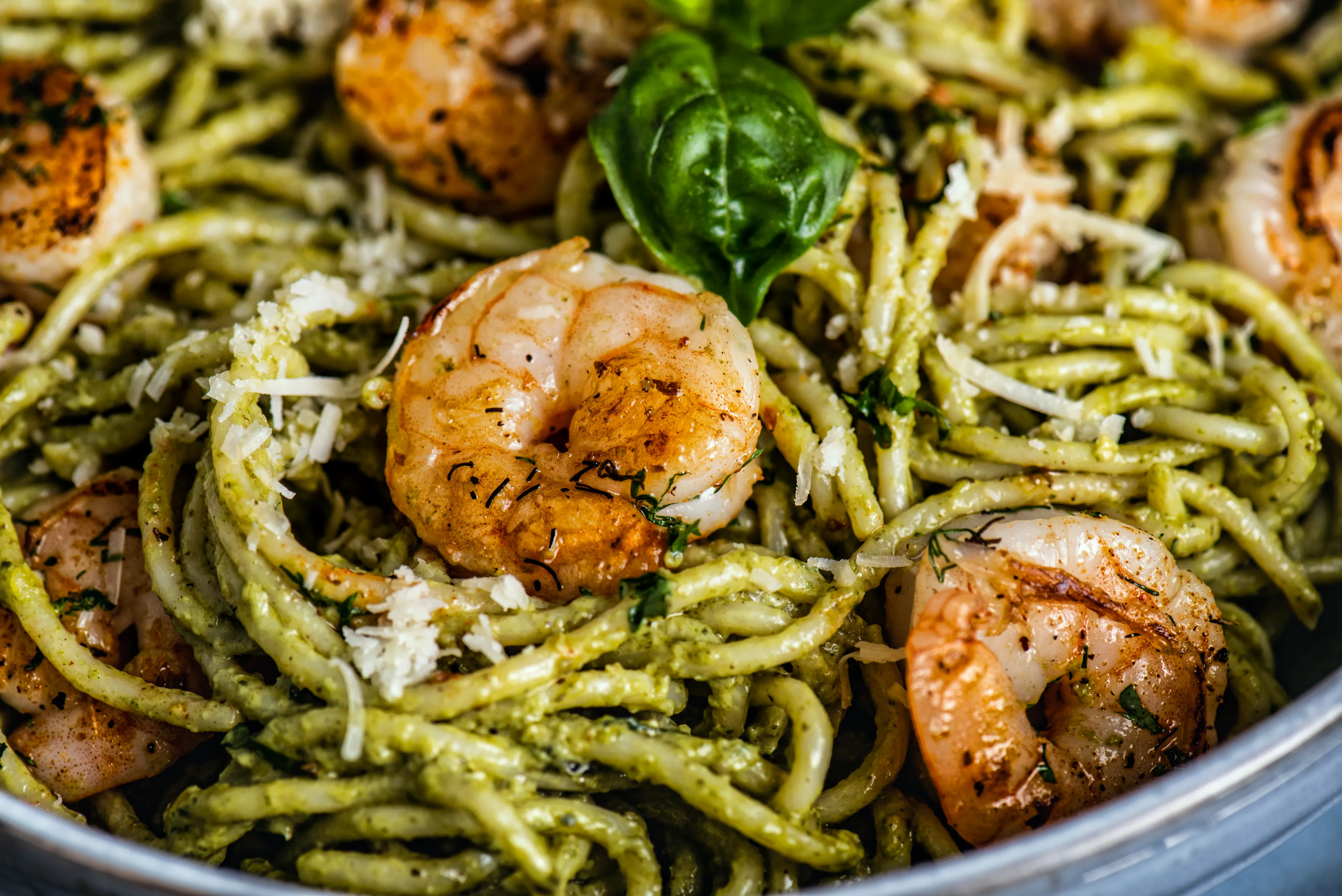 Grilled Cajun Shrimp with Basil Pesto Spaghetti